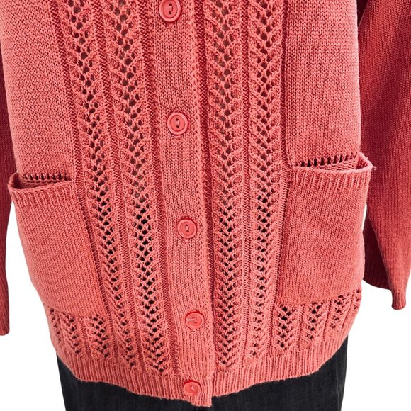 National Womens Petite Medium Coral Knit Cardigan Sweater Button Front Pockets - Picture 5 of 12